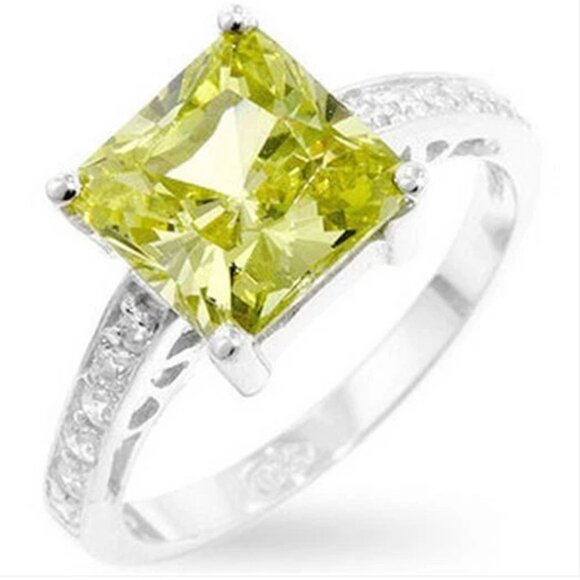 Sterling Silver Green Cubic Zirconia Ring Size 9 10 Princess Simulated Peridot - Picture 1 of 12